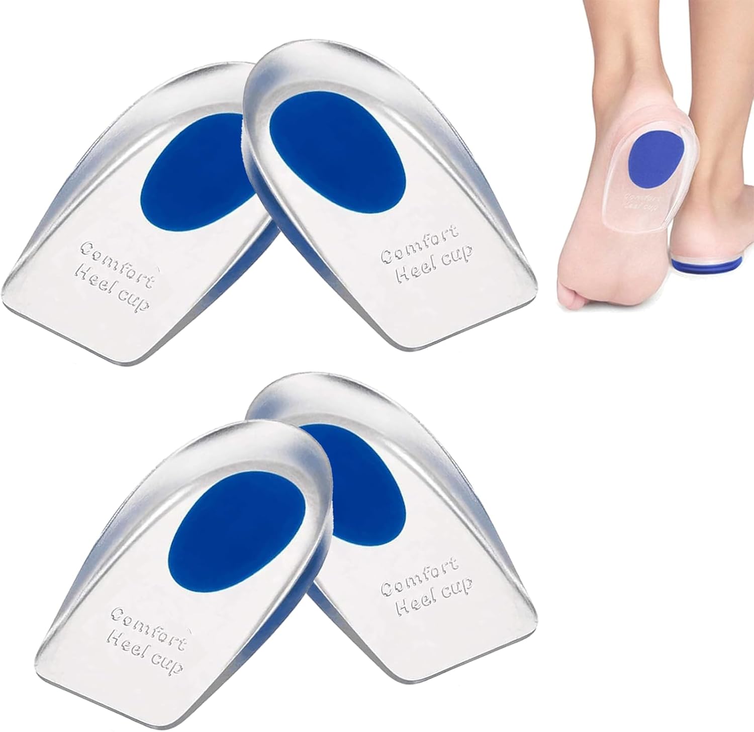 2 Pairs Gel Heel Cups, Silicone Heel Cup Pads for Plantar Fasciitis, Gel Insoles for Heels Foot Cushion Pads for Bone Spurs Pain Relief, Achilles Pain and Foot Care (UK 4-7/EU 35-39)