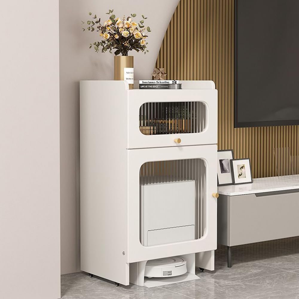 Wood Shelf Space Saver with Wheels,Over The Robot Vacuum Rack(Size:Two-Door)