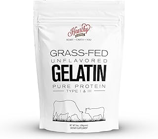 Hearthy Foods Beef Gelatin Powder Unflavored Gelatin Powder for Women and Men | Keto and Paleo Friendly Pure Protein Type 1 & 3, Grass-Fed Halal Certified, Non-GMO, Kosher Gelatin | 16 oz. 454g