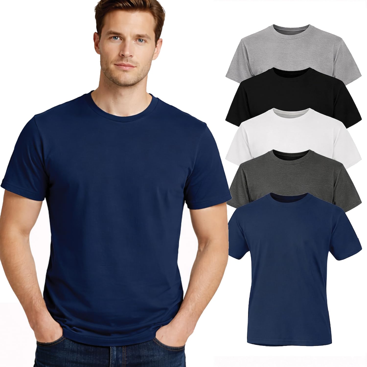 Iron Mountain Men’s T Shirts 5 Pack - Crew Neck Plain Tee Shirt Set, Super Soft Cotton Polyester Blend Short Sleeve Lightweight Breathable Workwear for Men Work Gym Casual Wear (Assorted Colors, 3XL)