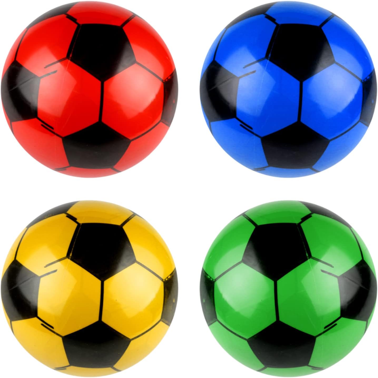 PVC Plastic football (Pack of 4) for Kids, Indoor Outdoor Play Beach, Home,Birthday, Park,School Fun Fair, Swimming Pool,& Parties Soccer Shoot toy balls Lightweight Adjustable Inflatable Random Color