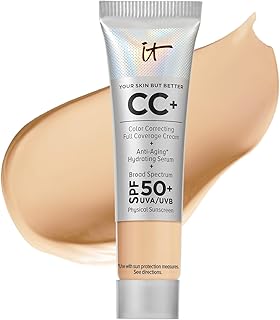 IT Cosmetics Your Skin But Better CC+ Cream Travel Size - Color Correcting Cream, Full-Coverage Foundation, Hydrating Serum & SPF 50+ Sunscreen - Natural Finish - 0.4 fl oz