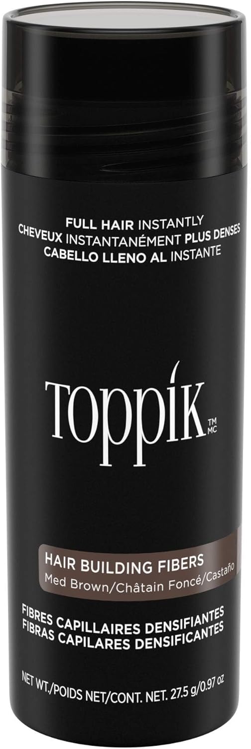 Toppik Hair Building Fibres Powder, Medium Brown, 27.5g Bottle - for A Thicker-looking Hairline, Crown and Beard, Instant Thinning Concealer for Men and Women ​