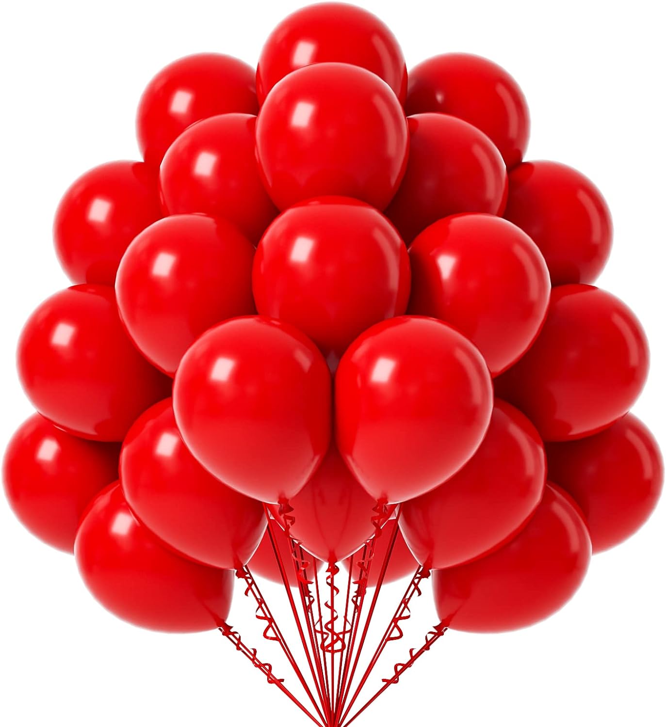 FOTIOMRG Red Balloons, 50 Pack - 12 inch Latex Party Balloons for Birthday, Graduation, Baby Shower, Valentines, Christmas, Wedding Parties (with Red Ribbon)