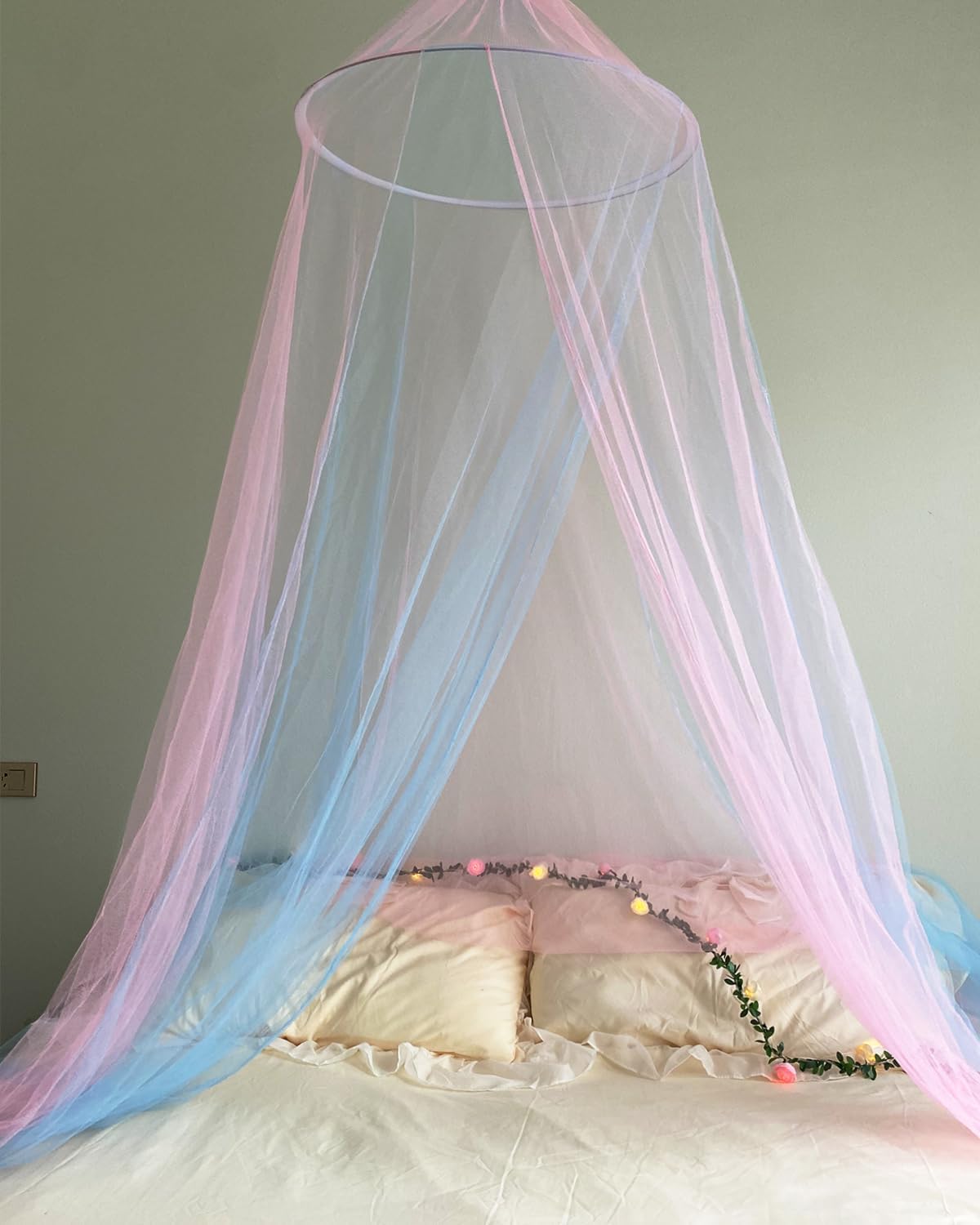 Two-Tone Bed Canopy Mosquito Net,Pink Blue Bed Canopy for Girls Bed Net,Princess Canopy for Kids Bed Room Decor