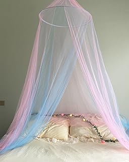 Two-Tone Bed Canopy Mosquito Net,Pink Blue Bed Canopy for Girls Bed Net,Princess Canopy for Kids Bed Room Decor