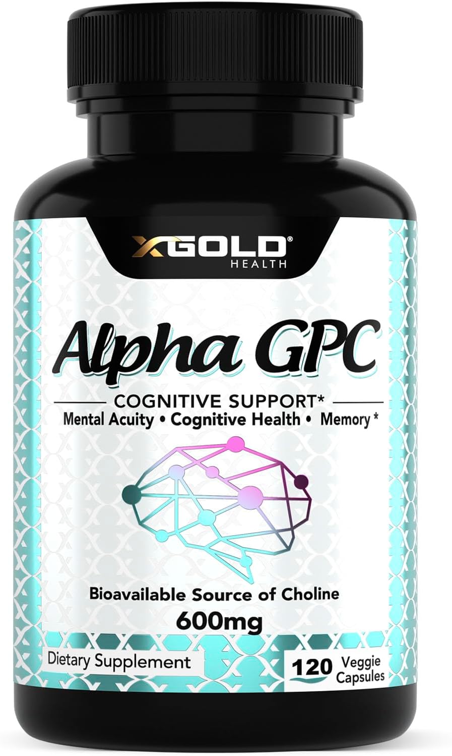 Alpha GPC Choline Supplement 600mg, 99%+ Highly Purified, Highly Bioavailable Source of Choline,120 Veggie Capsules, Cognitive Enhancer Nootropic, Supports Memory & Brain Function, Boosts Focus & Mood