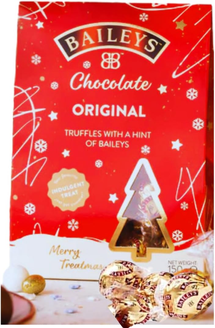 Baileys Christmas - Gift Box of Baileys Chocolate Christmas Truffles - Christmas Chocolates with taste of Baileys Original Irish Cream 150g - Christmas Gifts for Adults & Thank You tag