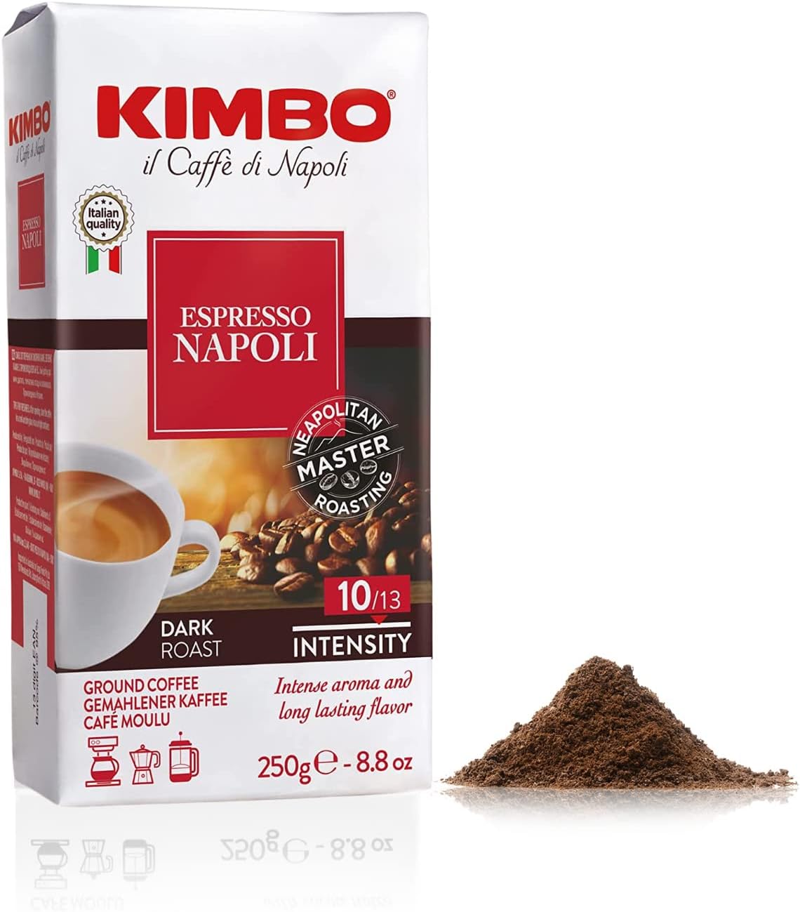 Kimbo Coffee Espresso Napoli Ground 250g | Italian Medium Dark Roast Grind Coffee | For Coffee Machines, Moka Pots & Cafetieres | Roasted in Naples Italy