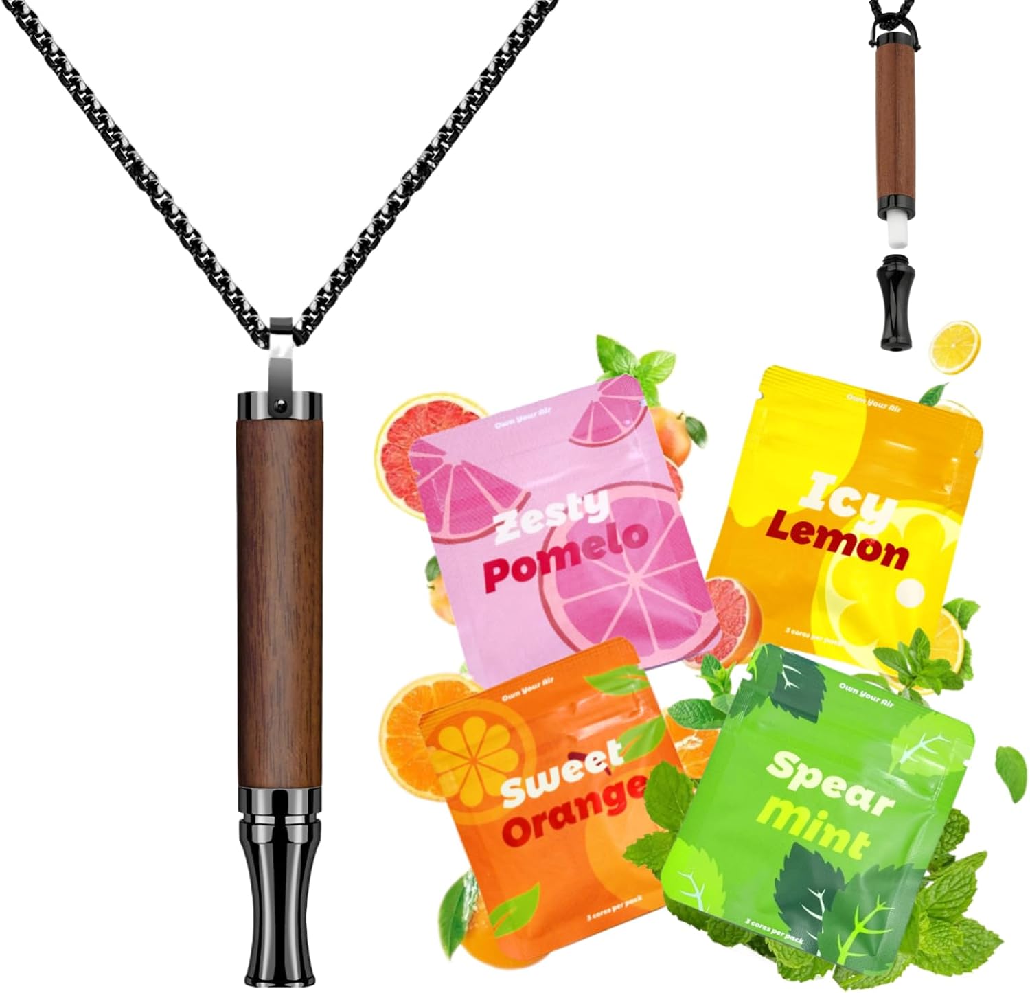 Replace Bad Habit Flavored Air Necklace with 12pcs Refillable Cores in 4 Flavors, Habit Support Refreshing Necklace for Stress Relief Sensory Fidget for Adults (Brown)