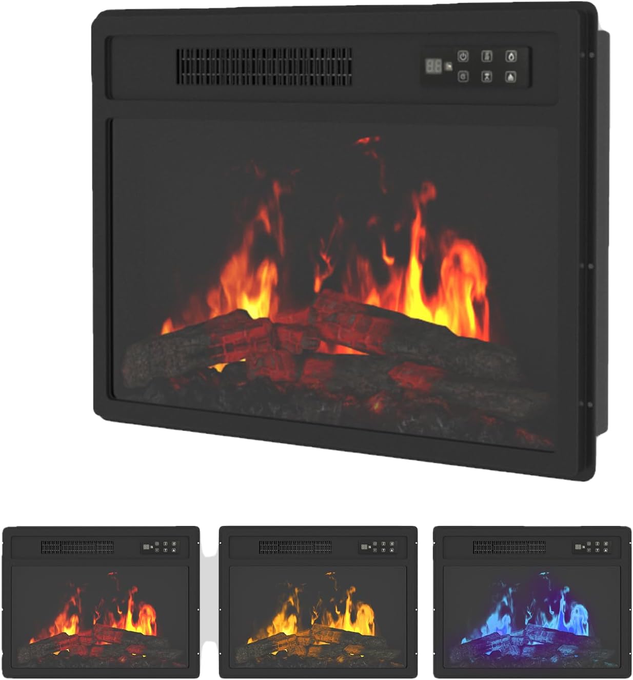 Electric Fireplace Insert, 7-Color Realistic Flame with Electric Log Burner Effect, 2 Heat Settings & 1-8H Timer, 58cm Wall Mounted Electric Fire for Living Room/Media Wall