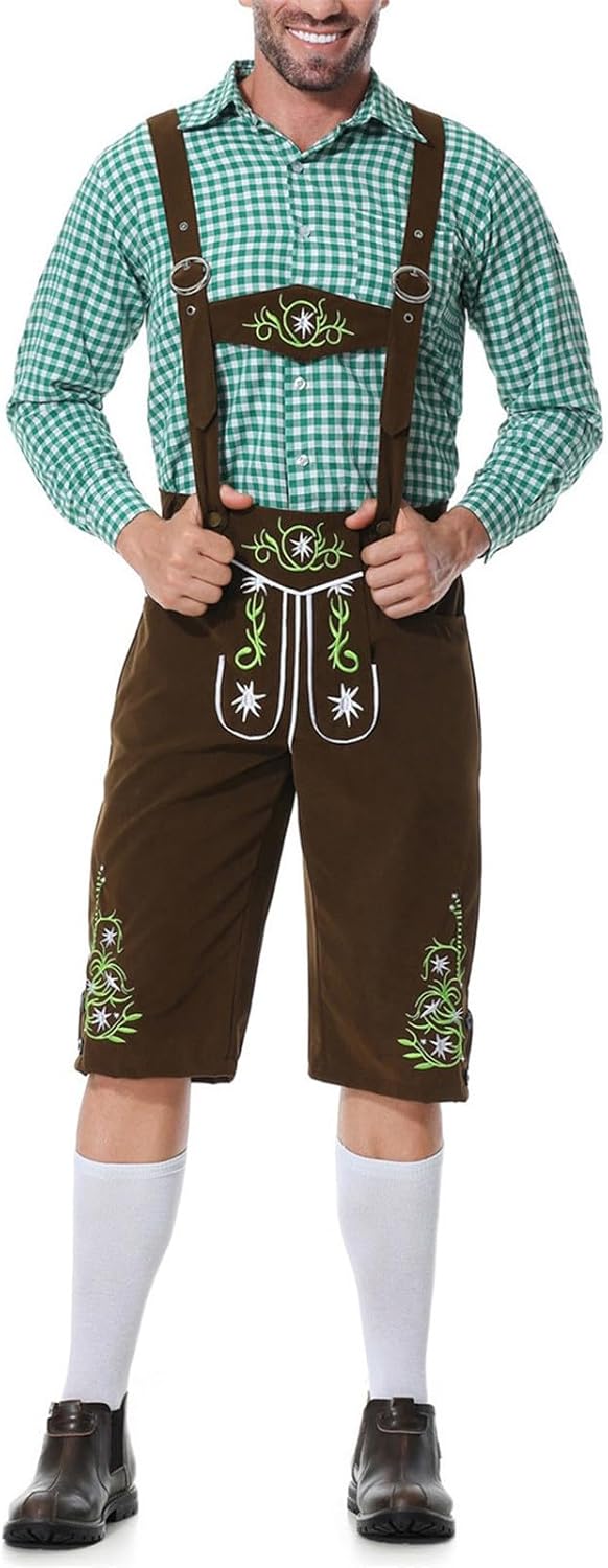 Generisch HK5 Men's Traditional Leather Trousers + Straps Genuine Leather Bavarian Premium Men's Traditional Leather Trousers Traditional Leather Trousers with Straps Original in Dark Brown/Medium