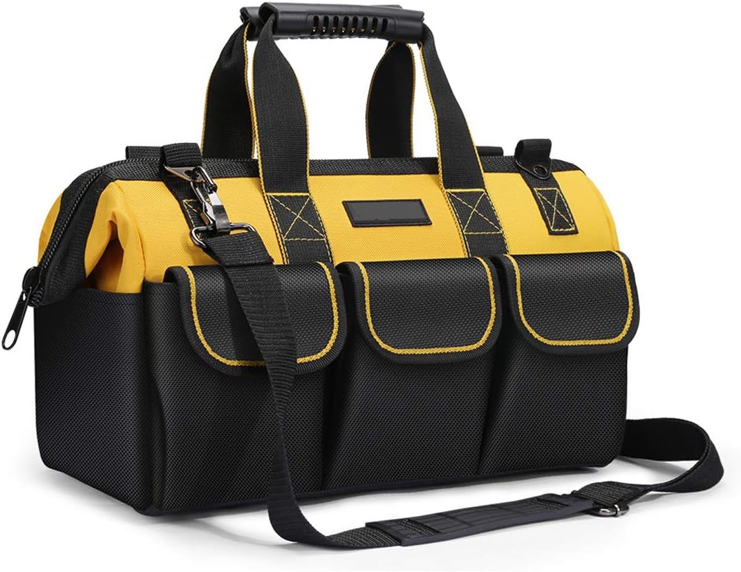Heavy Duty Tool Bag, Organiser for Hand/Power Tools, with Shoulder Strap, Zip-Top & Wear-Resistant Rubber Base, Large Capacity, Waterproof, Wear-Resistant for Eletricians, DIY, Tool Storage Etc.