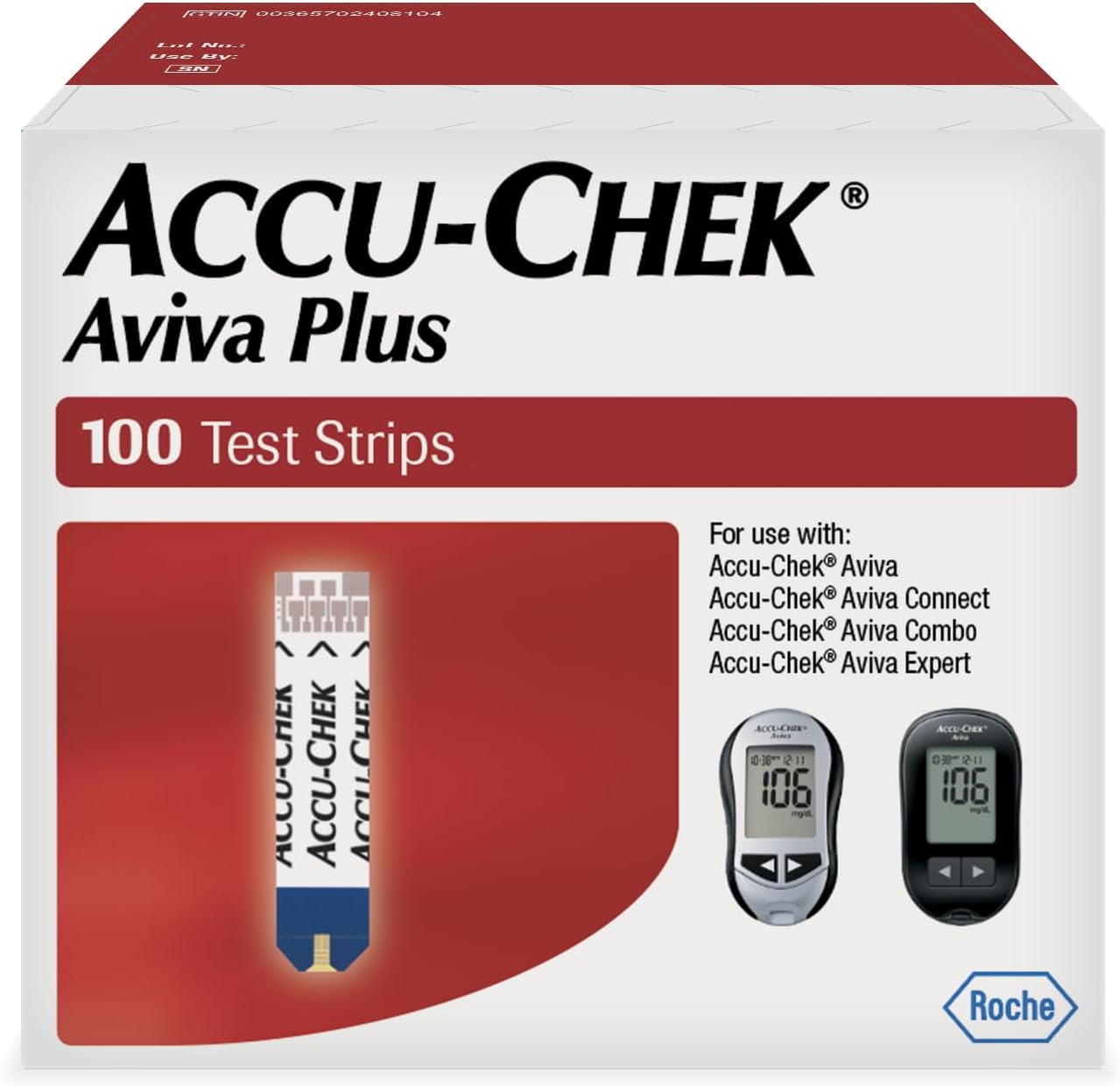 Accu-Chek Aviva Plus Test Strips for Diabetic Blood Glucose Testing (Pack of 100)
