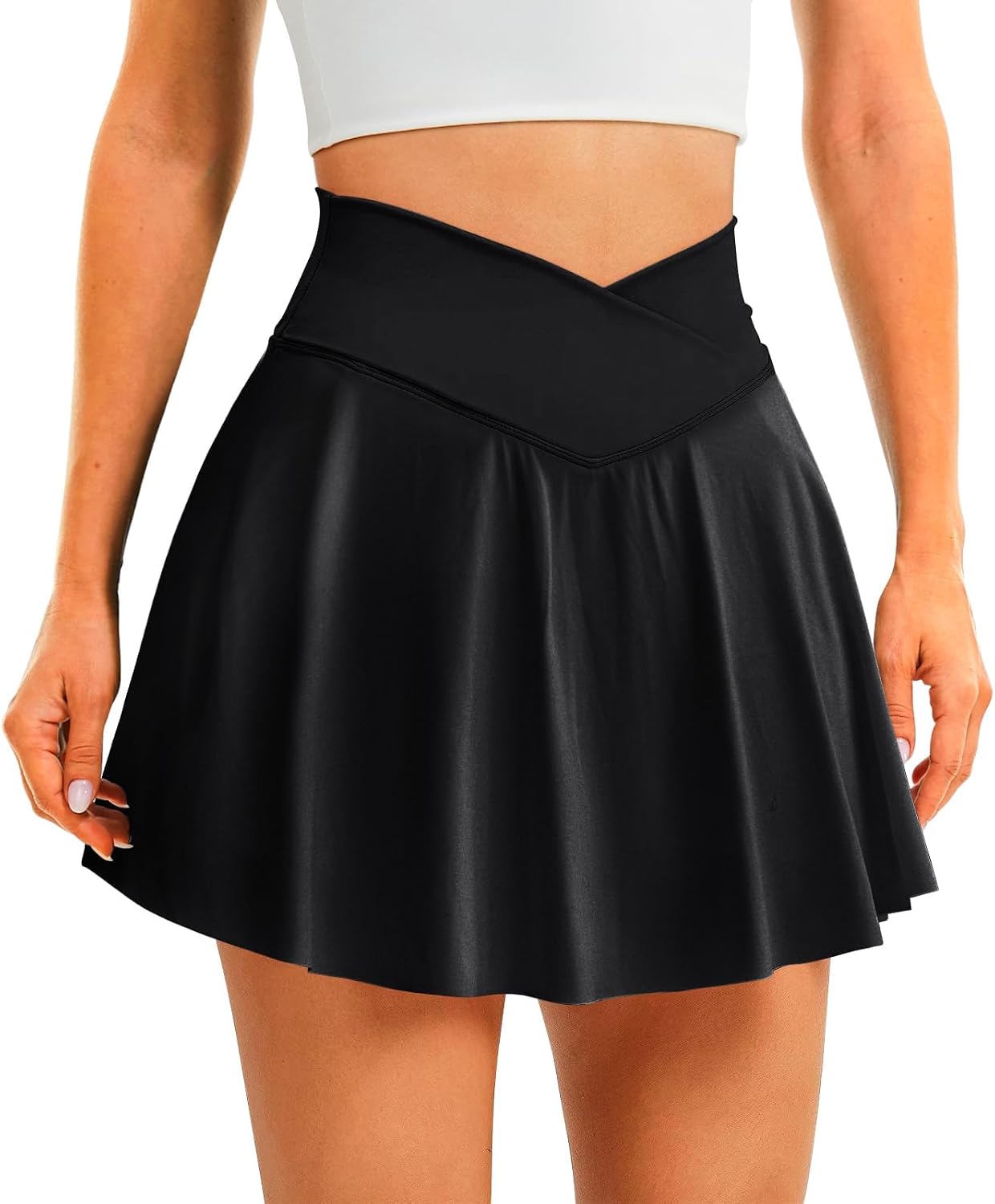 Womens Tennis Skirt Crossover High Waisted Skort with Pockets Shorts