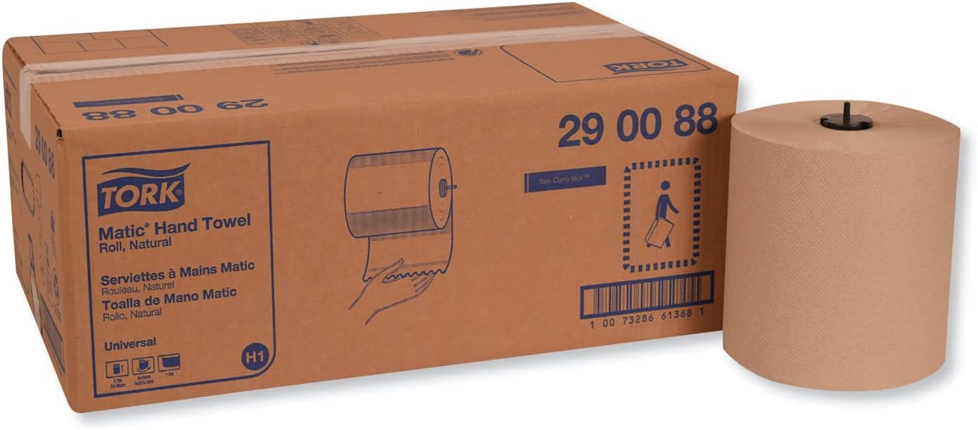 Tork 290088 Universal Single-Ply Hand Roll Towel, Natural, Pack of 6