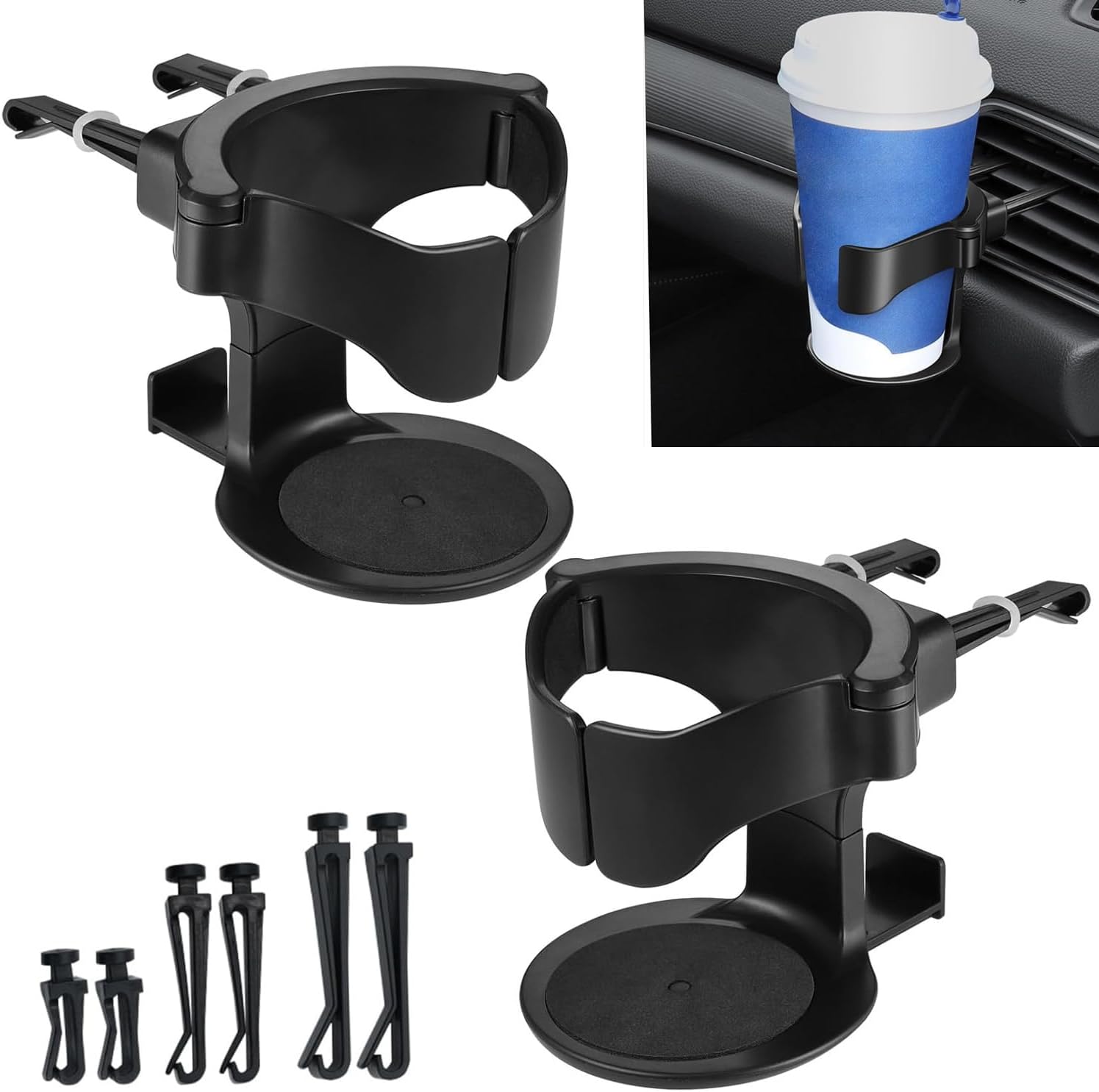 Car Cup Holder, 2 Pcs Air Vent Cup Holder for Car, Universal Car Drink Holder with Adjustable Width, Car Bottle Holder Compatible with Most Vehicles, Stable and Easy to Install