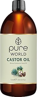 Pure World Castor Oil 1 Litre. Cold Pressed 100% Pure and Natural Hexane Free For Eyebrows, Nails, Beard, Hair, Eyelash Growth Cruelty-Free
