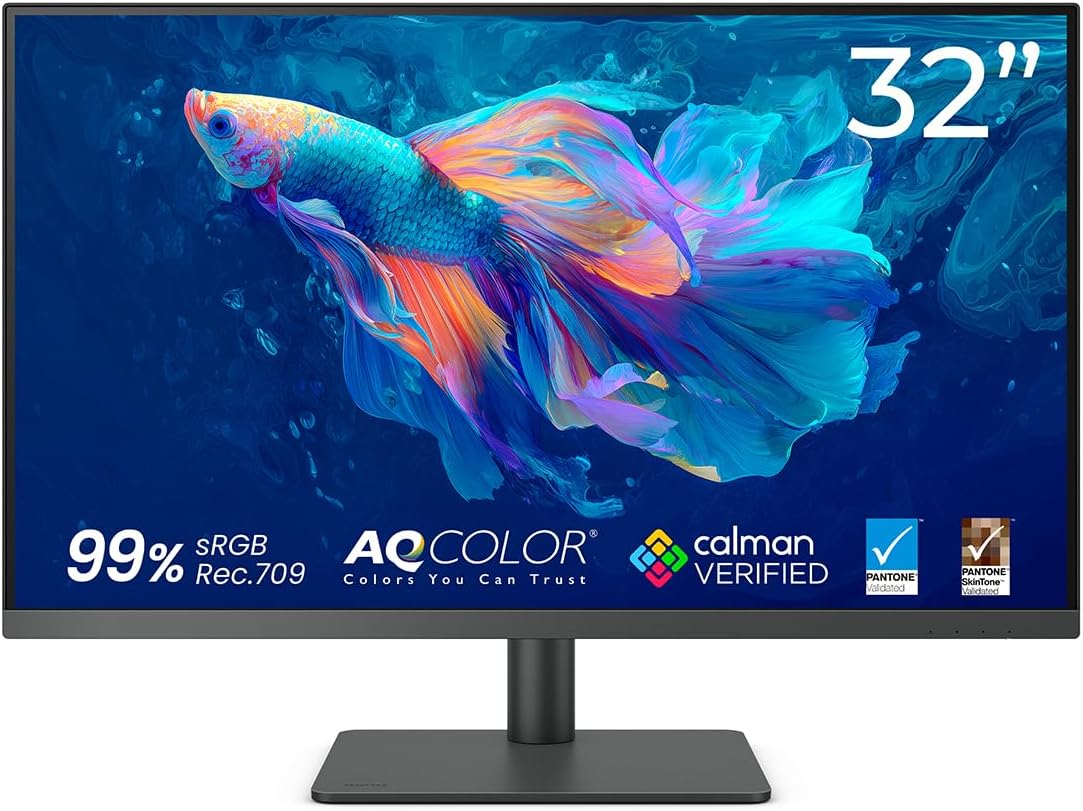 BenQ Creative Pro PD3205U 4K 32” Monitor for Designer, IPS, AQCOLOR, 99% sRGB, 99% Rec. 709, Delta E ≤ 3, Factory Calibrated, Uniformity, 90W USB-C, HDMI, DP, KVM, Compatible with MacBook