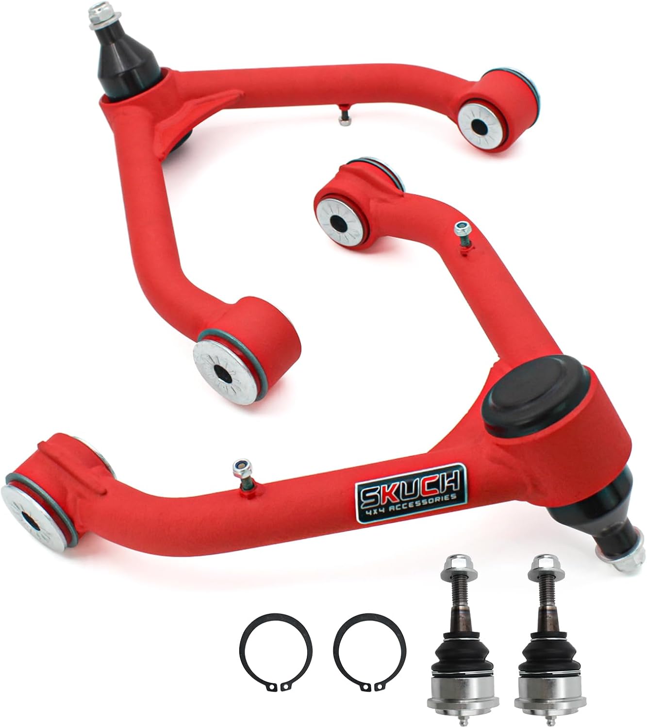 2-4” Lift Front Upper Control Arms for 1999-2006 Chevy Silverado 1500 GMC Sierra 1500 & Yukon, 2002-2006 Cadillac Escalade ESV/EXT & Avalanche 1500, 2 Replacement Ball Joints, Wrinkle Red