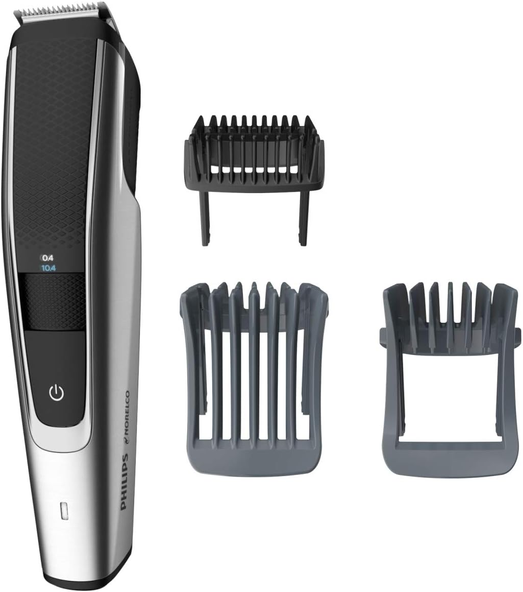 Philips Norelco Beard Trimmer Series 5000, BT5511/49, Electric, Cordless, one Pass Beard and Stubble Trimmer with Washable Feature for Easy Clean, Black and Silver
