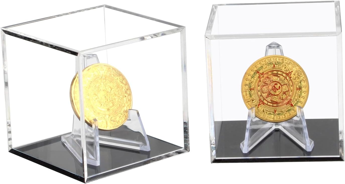 Acrylic Coins Trophy Medal Display Case Box with Mini Easel Display Stands, Multiple Rings Storage Case for Championship Rings Challenge Coins Fossils Rocks Stones Chips