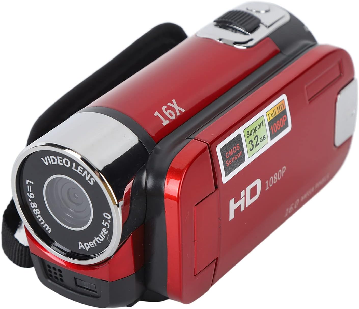 Akozon Handheld Video Camcorder, 1080P 16MP Dv Camera 2.7in TFT Rotatable Screen 16x Vlogging Video for Kids Digital Zoom with USB Cable Black Mini Dv Player (Red)