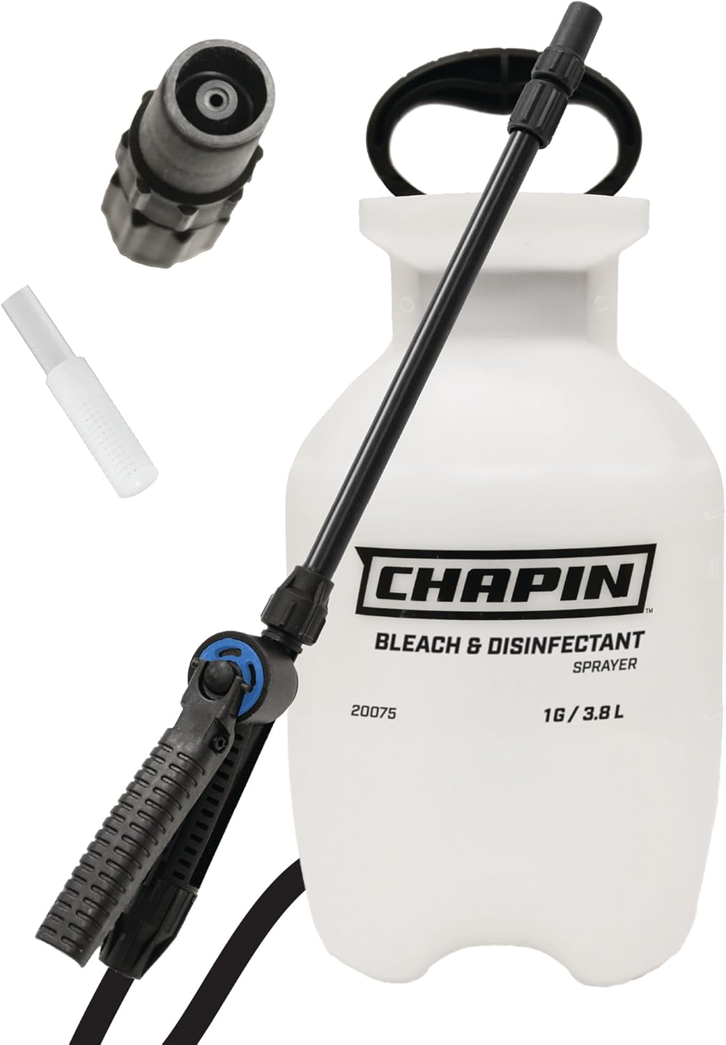 Chapin 20075 Disinfectant Bleach Sprayer, 1 Gallon, Made in The USA, Adjustable Cone Nozzle, Compatible with Bleach Solutions and Fungicides, Translucent White