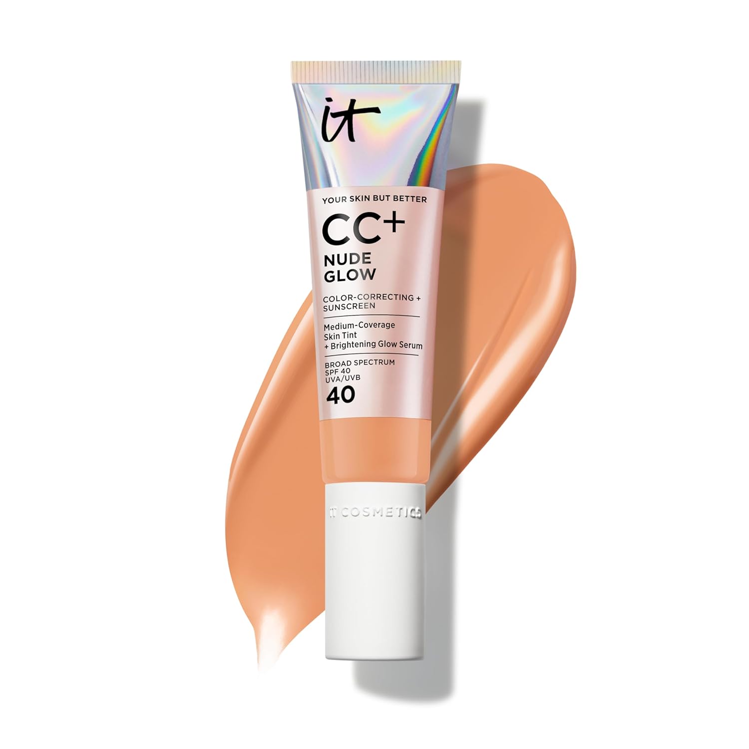IT Cosmetics CC+ Nude Glow - Medium Coverage Foundation with SPF 40 & Brightening Glow Serum, Lightweight Skin Tint, 2% Niacinamide + Hyaluronic Acid, Up to 24H Hydration, Normal/Dry Skin - 1.08 fl oz