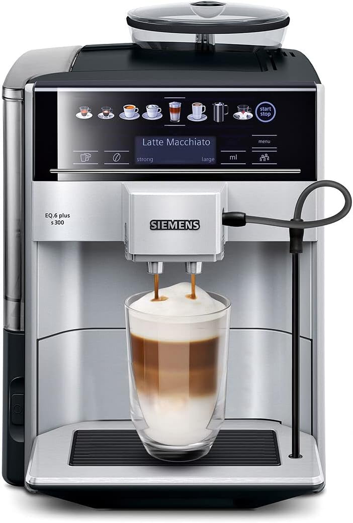 SIEMENS EQ6 plus S300, Fully Automatic Bean to Cup Espresso Coffee Machine with Cappuccinatore milk system, 10 coffee beverages, 2 user profiles - TE653M11GB, Titanium
