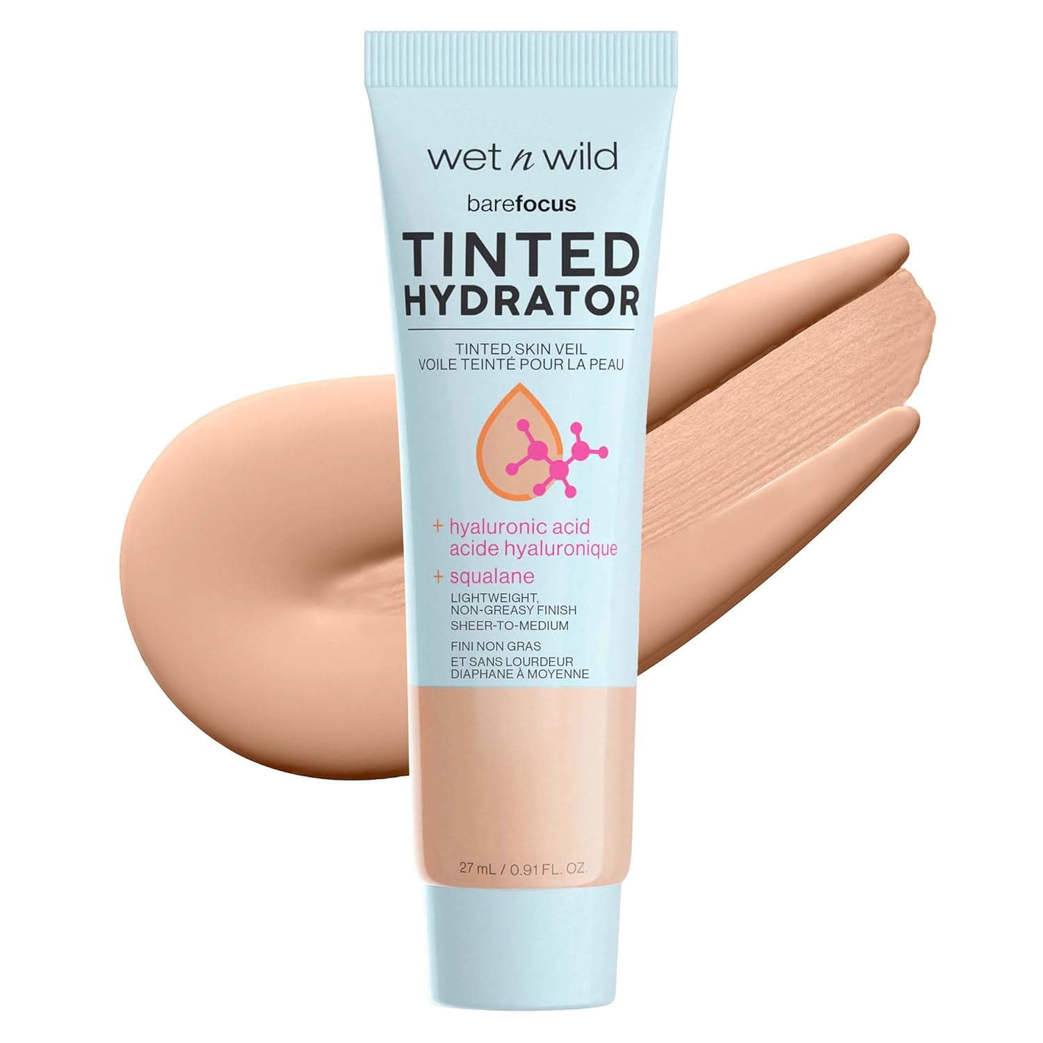 wet n wild Bare Focus Tinted Hydrator Tinted Skin Veil, Lightweight Buildable Coverage with Hyaluronic Acid & Vegan Squalane, Semi-Matte Finish, Cruelty-Free - Light