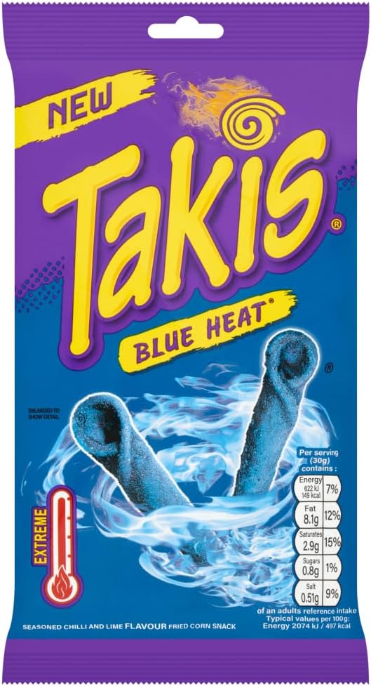 Takis Blue Heat Seasoned Chilli and Lime Flavour Fried Corn Snack, 100g