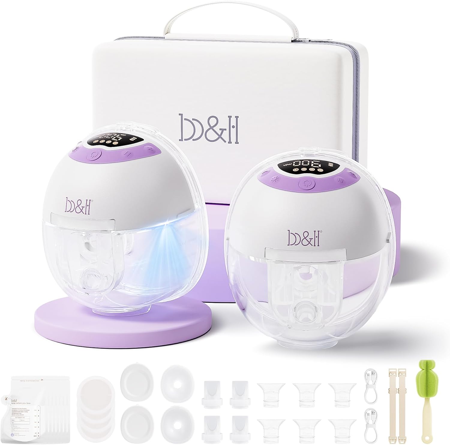 b&h Breast Pump Hands Free with Night Light, S33 Portable Electric Wearable Breastfeeding Pump, 4 Modes & 9 Levels, 17/19/21/24/27mm Flange, Baby Mouth Double-Sealed Flange, Milk Pump for Moms -Purple