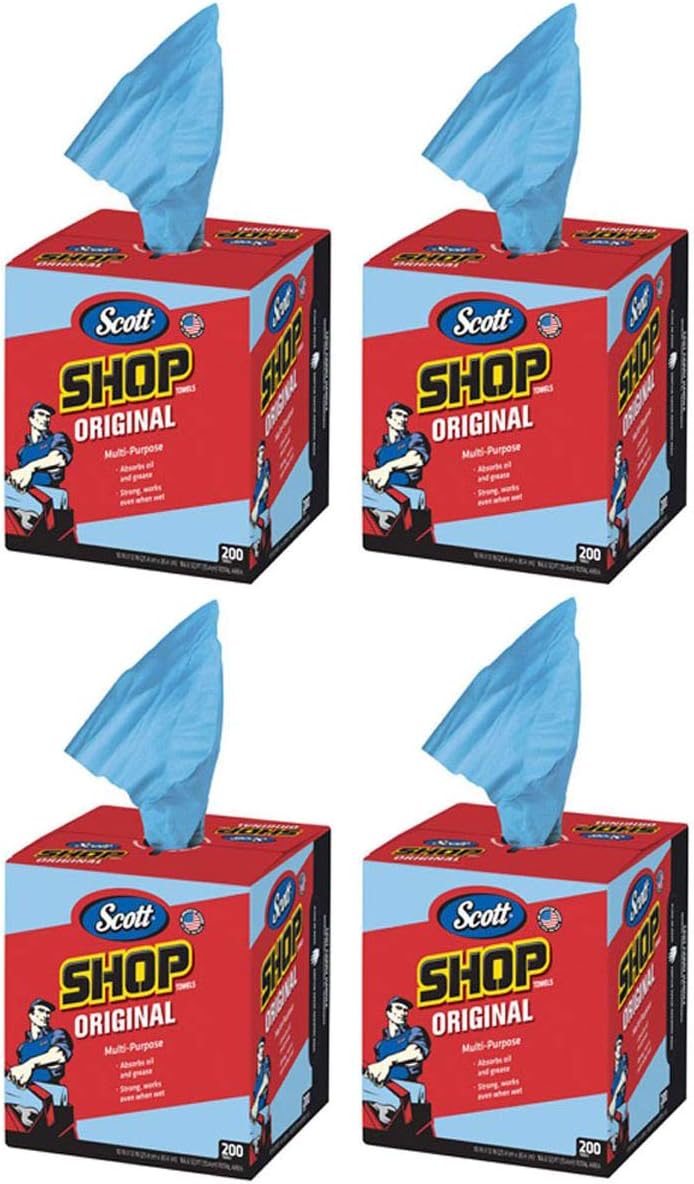 Scott SDX Kimberly-Clark 75190 Shop Towels, 10" x 12", Blue, 4 Box of 200 Towels