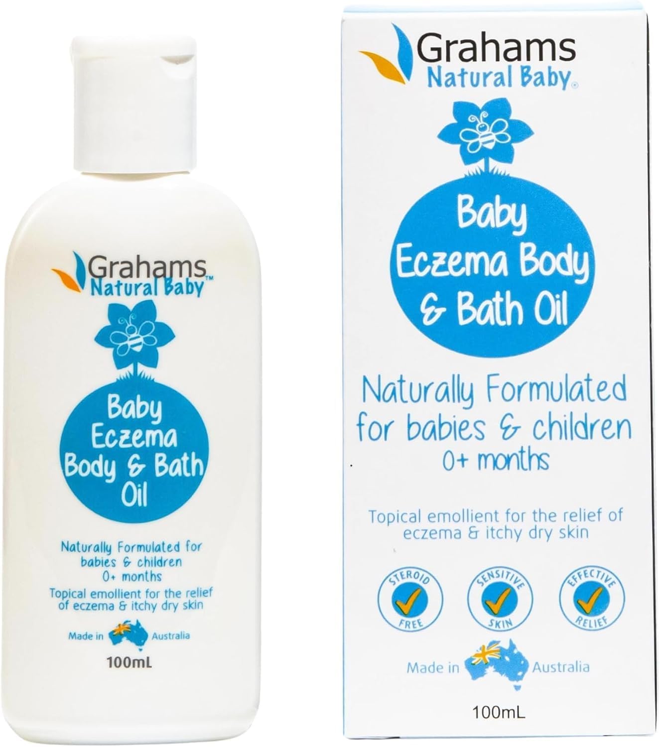Grahams Natural Baby Eczema Body and Bath Oil - Cradle Cap & Eczema Treatment - Clinically Proven - For Ages 0+ Months to 12 Years (1 x 100 ml)