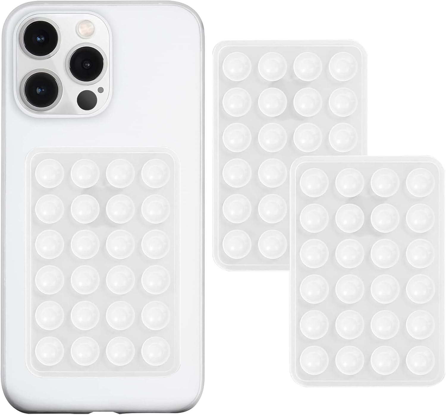 Anteel 2 Pack Silicone Suction Phone Case Mount, Silicon Adhesive Suction Cup Phone Mount, Non Slip Sticky Phone Grip for Cellphone, Strong Grip Holder for Selfies and Videos (Translucent)