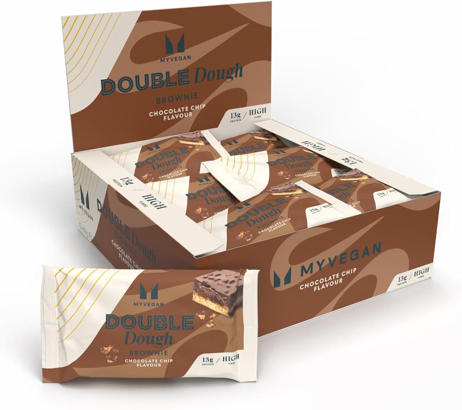 Myprotein Double Dough Brownie - Chocolate Chip, High Protein, High Fibre, Snack Bar with Cookie & Brownie Layers, Low Sugar, High Fibre, 12 x 60g Bars