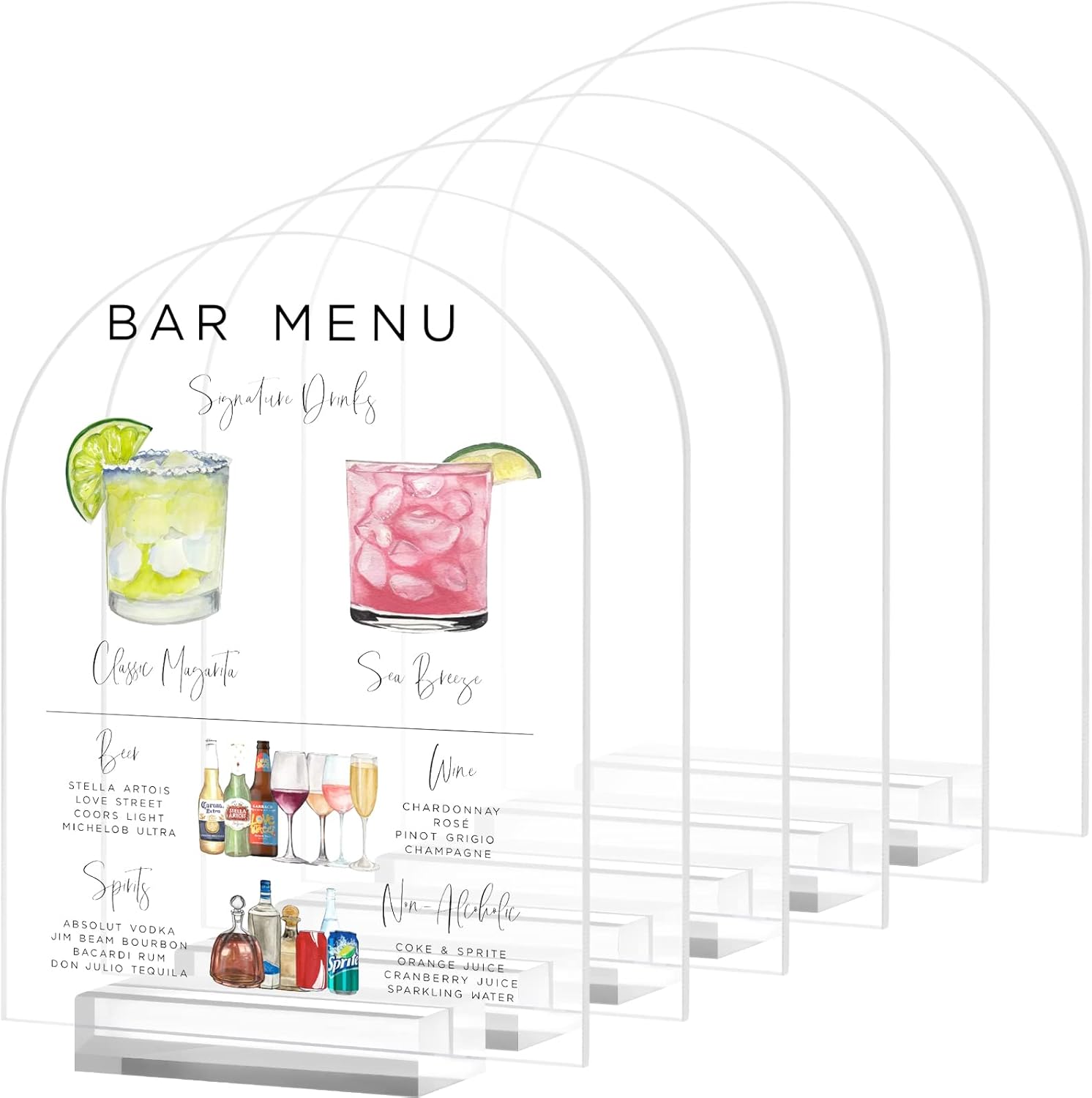 8x10 Inch Arch Acrylic Sign with Stand-6 Pack Clear Arched Sheets with Stand, DIY Arch Acrylic Sign Blank for Wedding Drink Bar Signs (Clear, 8 x10 Inch)