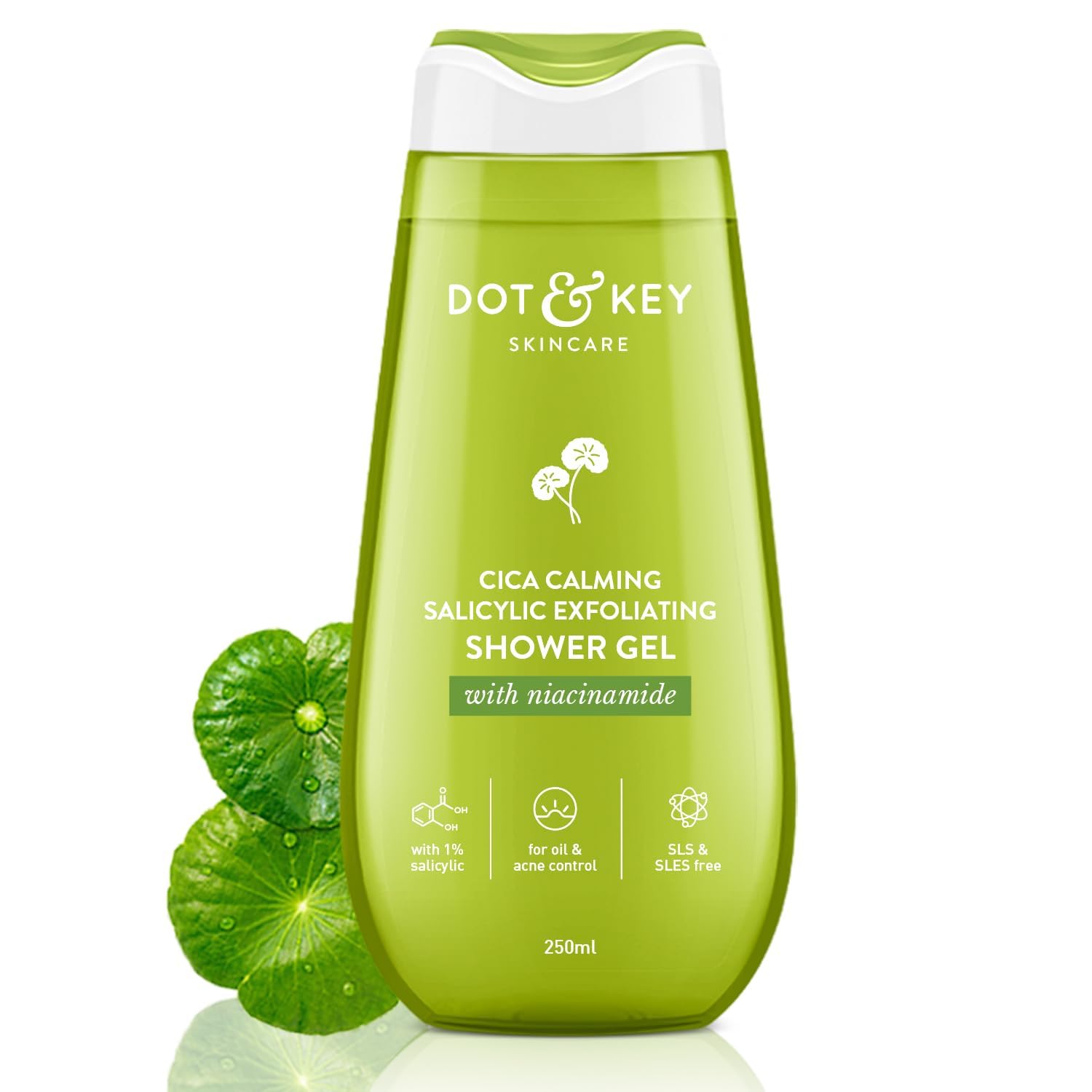 Dot. & Key Cica & 1% Salicylic Daily Exfoliating Shower Gel | Niacinamide Infused | Body Wash for Oil & Acne Control | Reduces Body Acne & Smoothes Irritation | Clean, Acne Free Skin | 250ml