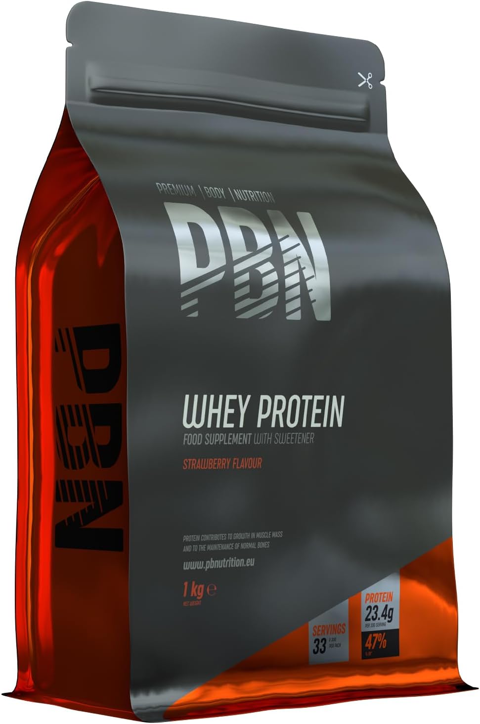 PBN - Premium Body Nutrition Whey Protein 1kg Strawberry, new improved flavor