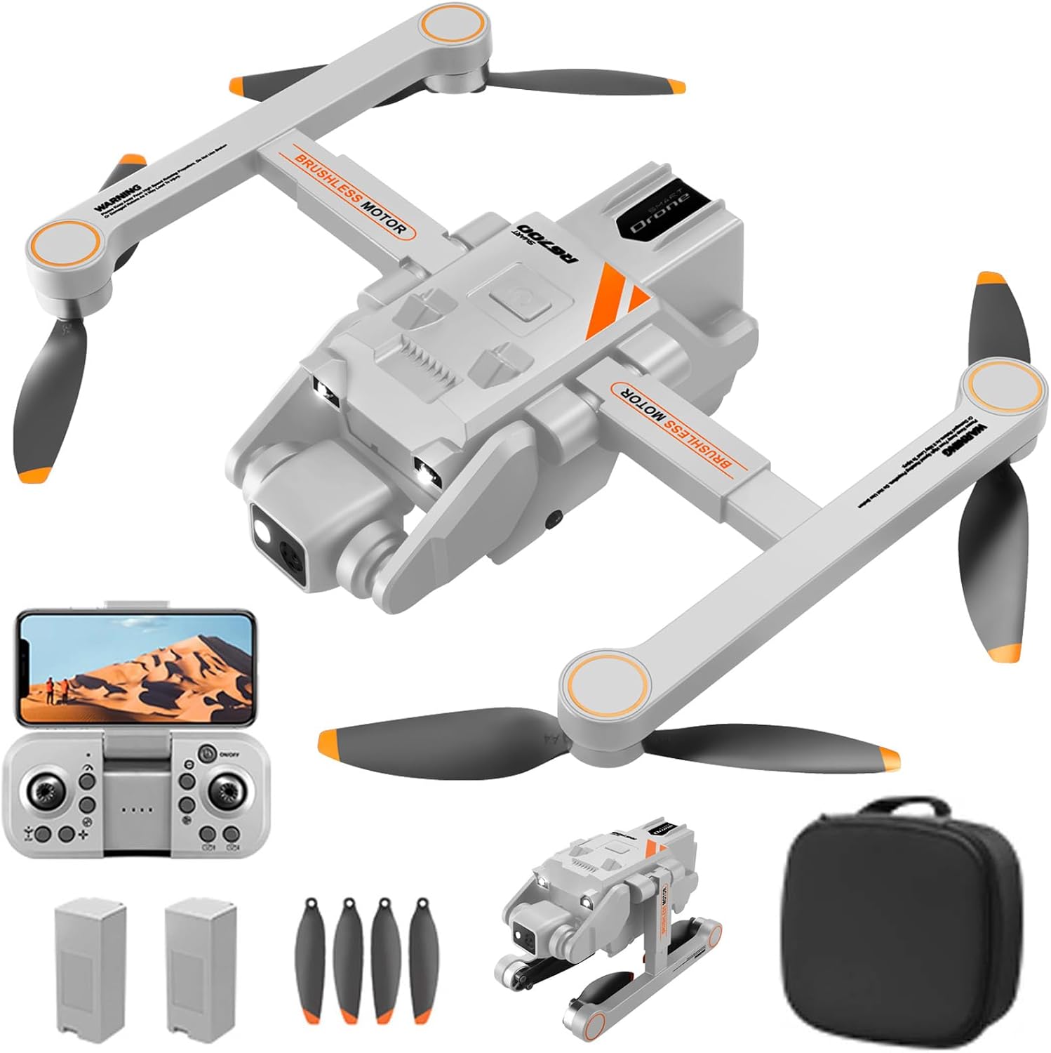 BAPHIYA Drone with Dual Camera 1080P for Beginners, RC Quadcopter Foldable Drone with Brushless Motor, Altitude Hold, Headless Mode, One Key Start, 2 Batteries for 30mins Flight,RG700pro