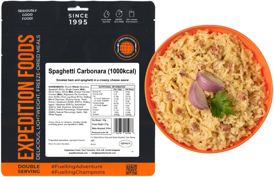 EXPEDITION FOODS Spaghetti Carbonara (Double Serving / 1000KCAL) | Freeze-Dried Camping & Hiking Food