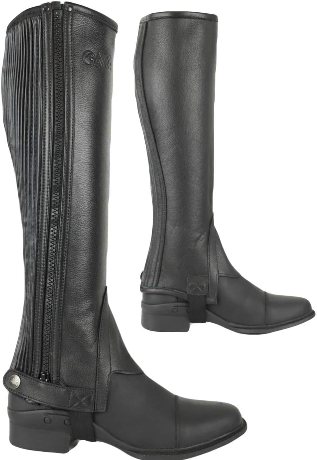 AK Side Zip with Stretch Panel Full Grain Leather Horse Riding Half Chaps AKRS-1022