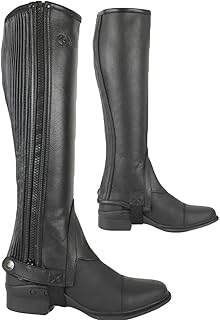 AK Side Zip with Stretch Panel Full Grain Leather Horse Riding Half Chaps AKRS-1022