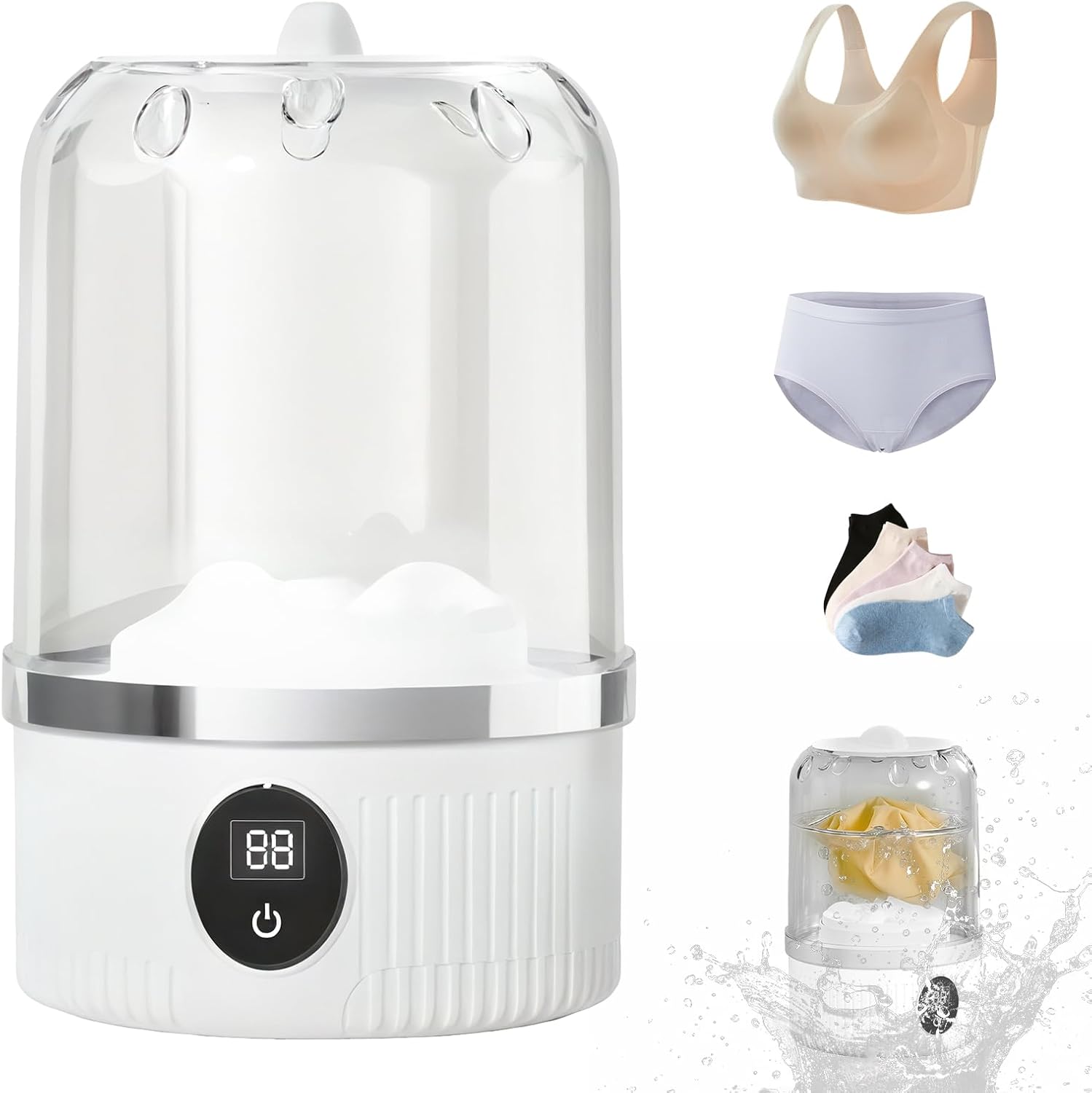 Underwear Washer, Portable Mini Washing Machine, 2025 Upgraded Mini Washings Machines, Rechargeable Cordless Washing-Machine, Laundry Cup for Bra, Underwear, Socks (white)