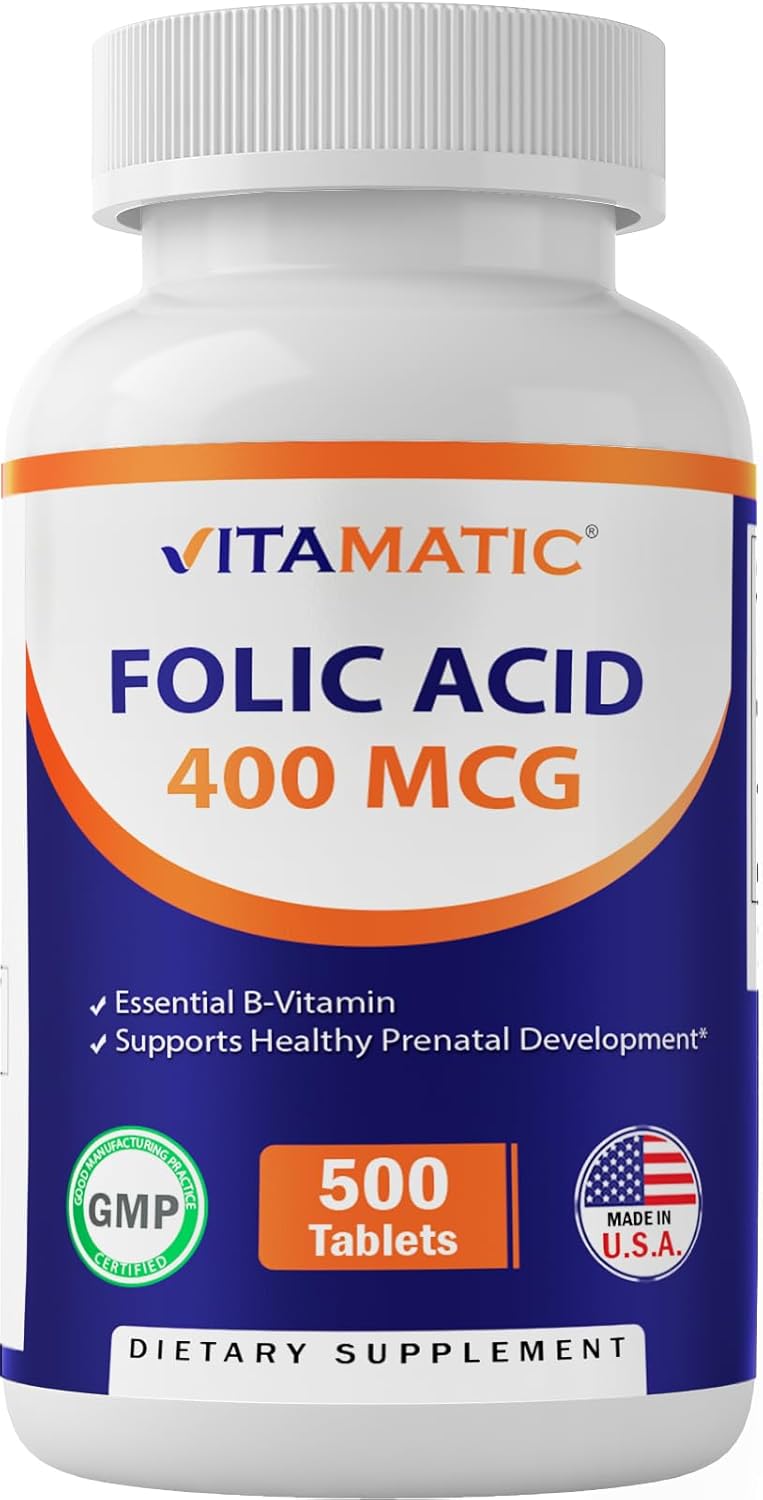 Vitamatic Folic Acid 400 mcg - 500 Vegetarian Tablets - Vitamin B9