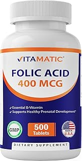 Vitamatic Folic Acid 400 mcg - 500 Vegetarian Tablets - Vitamin B9