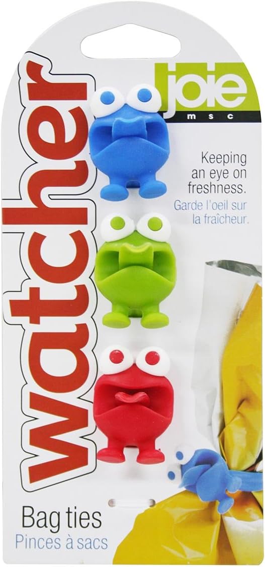 Joie Bag Watcher Closure Tapes – 3-Pack Reusable Plastic Bag Clips for Sealing Snacks, Produce, and Pantry Items, Multi-Colour