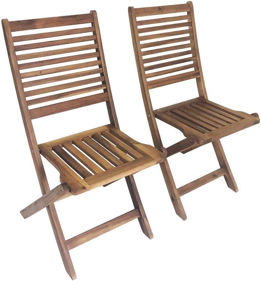 Charles Bentley FSC Certified Wooden, Pair of Folding Acacia Chairs, Foldable, Garden Seats, Outdoor Furniture, Easy To Fold, Lightweight, Slatted Design, Oil Coated Colour, Compact (87.5x54.5x46cm)