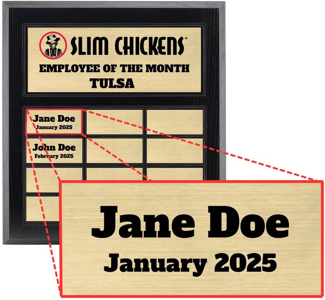 Custom Perpetual Plaque, Employee of The Month, Salesman of The Month Appreciation Award Gold Plates on Matte Black Pressed Board (1 Extra Name Plate)